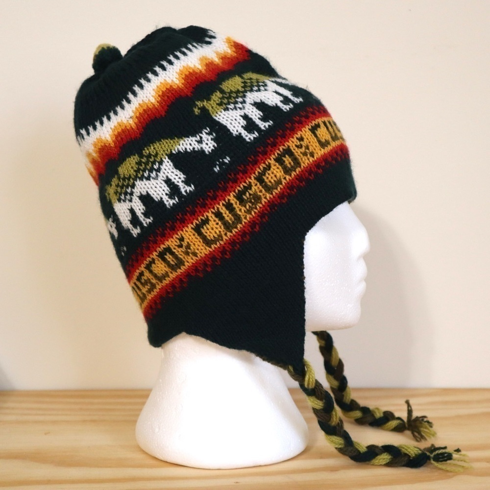 Alpaca Wool Blend Hat Reversible with Earflaps‎ Green Tones Unisex